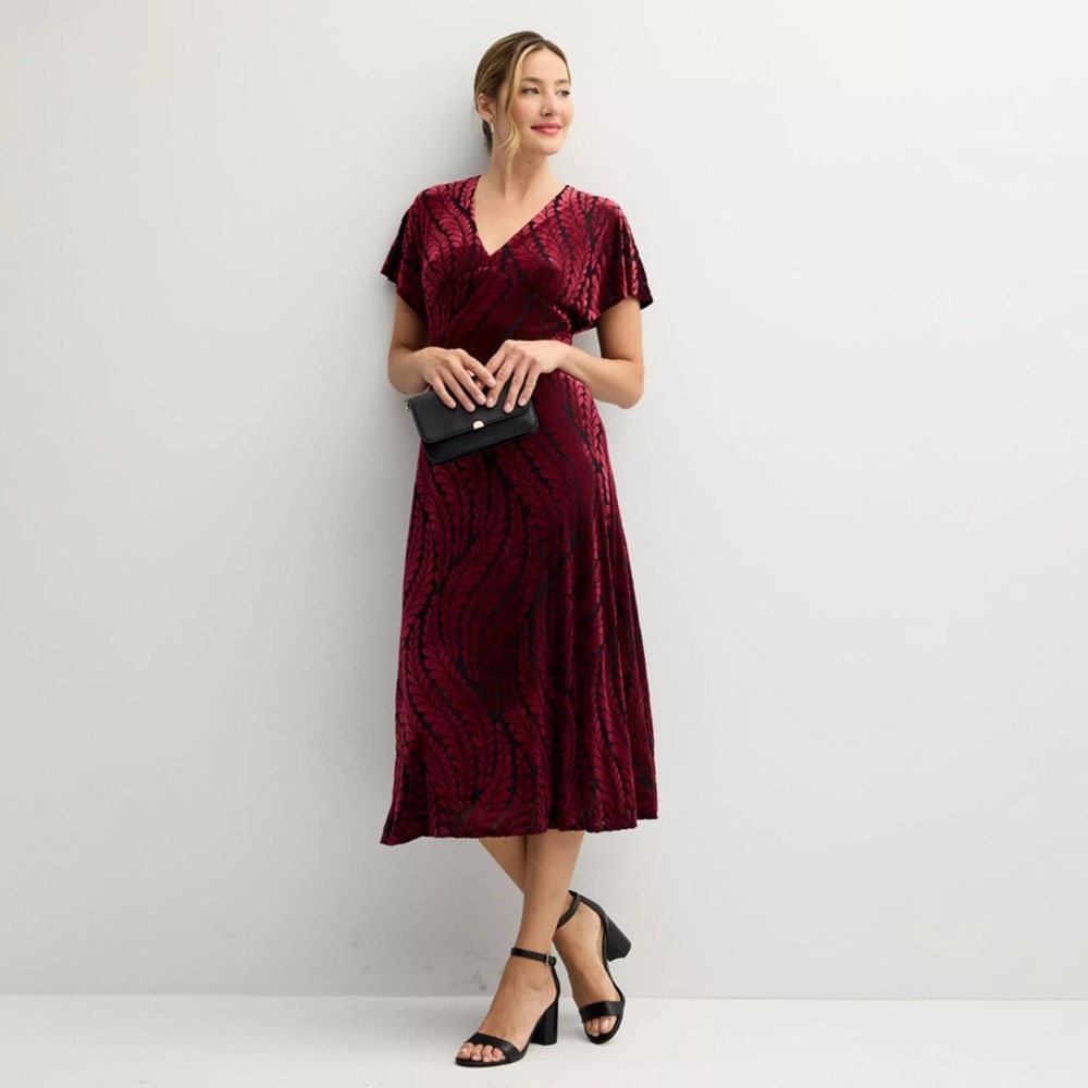 Taylor Dolman Velvet Burnout Dress NEW Burgundy Flowy Classic dark academia